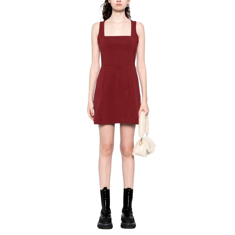 Reformation NEW Rai Knit Dress Chianti Red Square Neck Fit & Flare NWT Size M